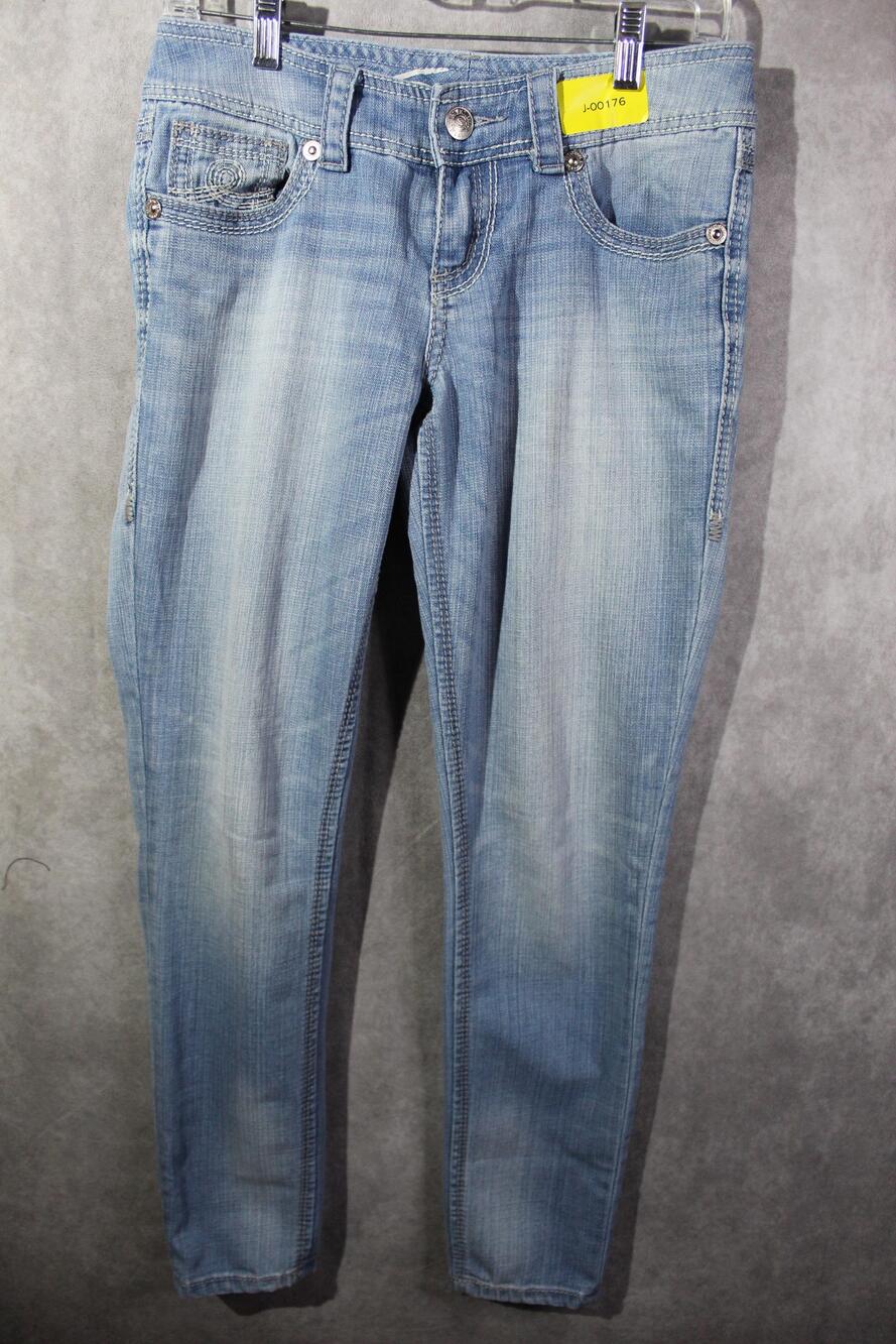 Seven7 Jeans Womens Sz 2 Blue Light Wash Skinny Slim Crop Mid Rise Embroidered